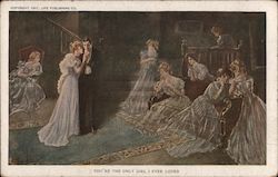 Young couple with ghostly images of other girls, "You're the only girl I ever loved" Postcard