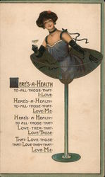 Here's a Health - Woman in Champagne Glass Postcard