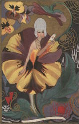 Art Deco: Woman Dressed As Pansy Flower Also Holds An Envelope Postcard