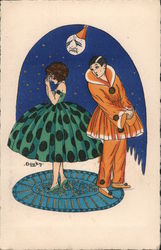 Young Women Crying Girl and Crying Moon Postcard