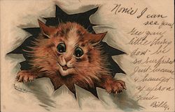 Cat's face and paws bursting through paper Postcard