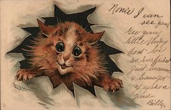 Cat's face and paws bursting through paper Cats Louis Wain Postcard Postcard Postcard