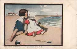 Last Day of Summer - Boy, Sunbonnet Baby on Beach Postcard