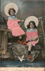 Two Young Girls Posing in Sailor's Outfits Postcard