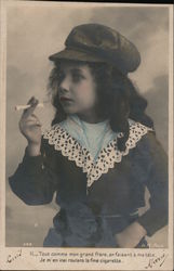 Little Girl With Cap Holds Cigarette In Fingers Postcard