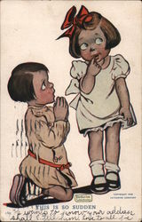 "This is So Sudden" - 2 little children, one kneeling, one thinking Katherine Gassaway Postcard Postcard Postcard