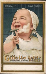 Begin Early, Shave Yourself - Gillette Safety Razor Postcard