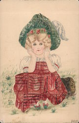 Drawing of Girl with Clothing Made of Stamps Postcard