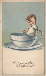 Won't you join Me in a cup of tea Charles Twelvetrees Postcard Postcard Postcard
