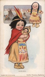 Indian - (Girl in native costume, holding doll) Swift's Premium Butterine Postcard