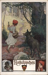Rotkappchen (Red Riding Hood) in Forest with Wolf Postcard