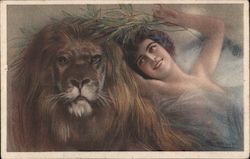 Woman with Lion Postcard