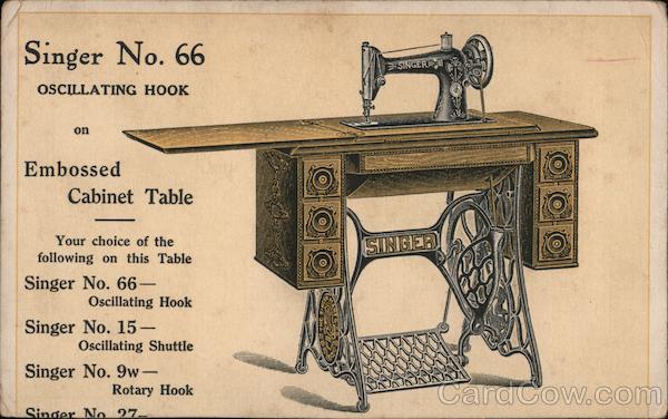 Singer No. 66 Oscillating Hook on Embossed Cabinet Table