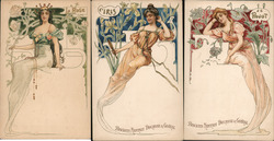 Set of 3: Hildesheimer Art Nouveau Women Postcard