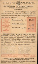 State of California Vehicle Registration Renewal Notice Postcard