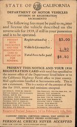 State of California Vehicle Registration Renewal Notice Sacramento, CA Postcard Postcard Postcard