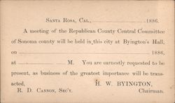 Meeting of the Republican County central committee of Sonoma county Postcard