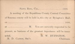 Meeting of the Republican County central committee of Sonoma county Santa Rosa, CA Postcard Postcard Postcard