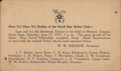North Bay Shrine Club Beefsteak Dinner Postcard