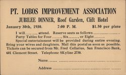 Point Lobos Improvement Association Jubilee Dinner, 1930 Postcard