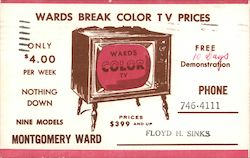 Montgomery Ward: Wards Break Color TV Prices Postcard