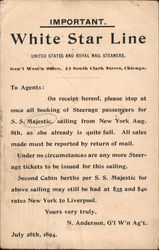 White Star Line United States and Royal Mail Steamers Postcard