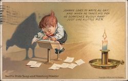 Swift's Pride Soap and Washing Powder - Johnnie loves to write all day and when he takes his pen he scratches busily away just like a little hen. Postcard