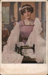 Girl With White Eyelet - New Home Sewing Machine Co. Orange, MA Postcard Postcard Postcard