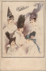 Fiskhats - Five ladies in fancy hats. Postcard