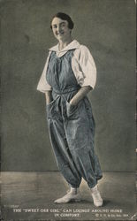 The "Sweet-Orr Girl" can lounge around home in comfort Postcard
