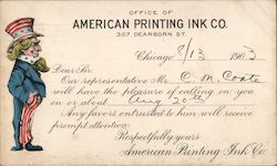 Office of American Printing Ink Co. 307 Dearborn St. Dear sir - Our representative will have the pleasure of calling on you ... Postcard