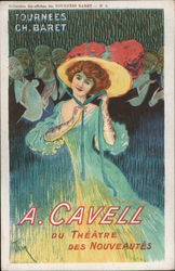 Theater advertisement - Woman in a fancy hat - Tournees Ch. Baret A. Cavell Dut Theatre des Nouveautes Postcard