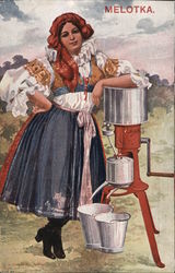 Melotka Cream Separator - Czech Milk Maid Postcard