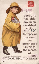 National Biscuit Company - Your account has this day been credited with $__ for special discount on purchases during the month of __ 190_ Postcard