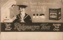 The Most Economical Beverage for ALL of US - Safe-Tea First - Ridgways Tea - Air-tight Tins Only Postcard