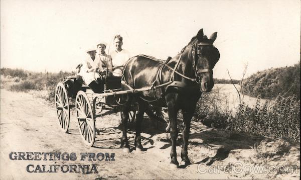 Greetings from California - People in a horse-drawn wagon