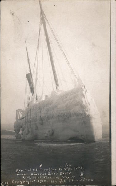 Wreck of S.S. Farallon at High Tide - Jan. 5, 1910 Cooks Inlet Alaska
