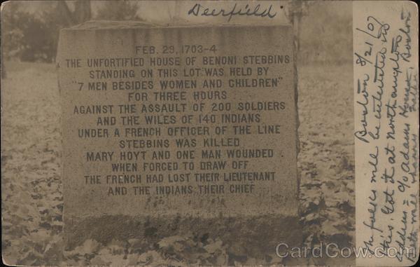 Feb 29, 2703-4 The Unfortified House of Benoni Stebbins Deerfield Massachusetts