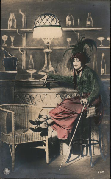 Hand Tinted: Woman with Tiffany Lamp N.P.G. Women