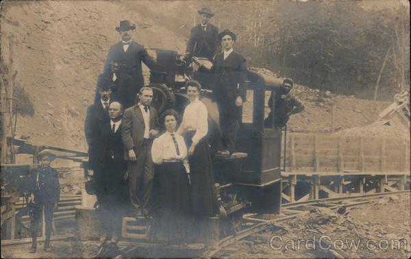 Group of people posing on a railroad engine Trains, Railroad