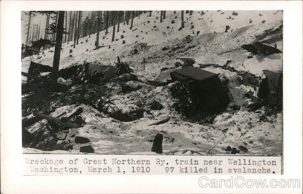 Wreckage of Great Northern Railway Train near Wellington Leavenworth Washington