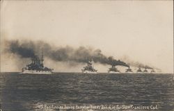 U.S. Battleships leaving Hapmton Roads Beach, Dec. 16, '07 for San Francisco, Cal. Postcard