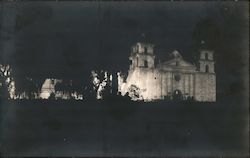 Night Scene - Mission Santa Barbara Postcard