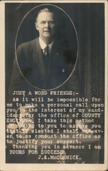 J. A. McCormick for County Engineer Postcard