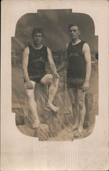 Men in beach clothes Postcard