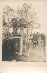 German Men In Uniform, Swingset Playground Postcard
