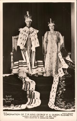 Coronation of T.M. King George VI & Queen Elizabeth - Crowned, Westminster Abbey - 12th May, 1937 - Their Majesties in Coronation Robes Postcard