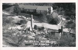 House Damaged from Bel Air Fire - Nov. 28, 1961 Postcard