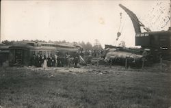 Steam Crane Moving Train Cars after Crash Postcard