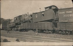 Train Wreck in Delusin Yard, May 1909 Grand Trunk Postcard